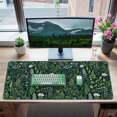 Tapis de bureau, grand tapis de bureau, tapis de souris de jeu XXL, tapis de souris vert foncé pour tapis de bureau à base en caoutchouc avec bords cousus, tapis de souris pour clavier, 15,75 po x 31,5 po