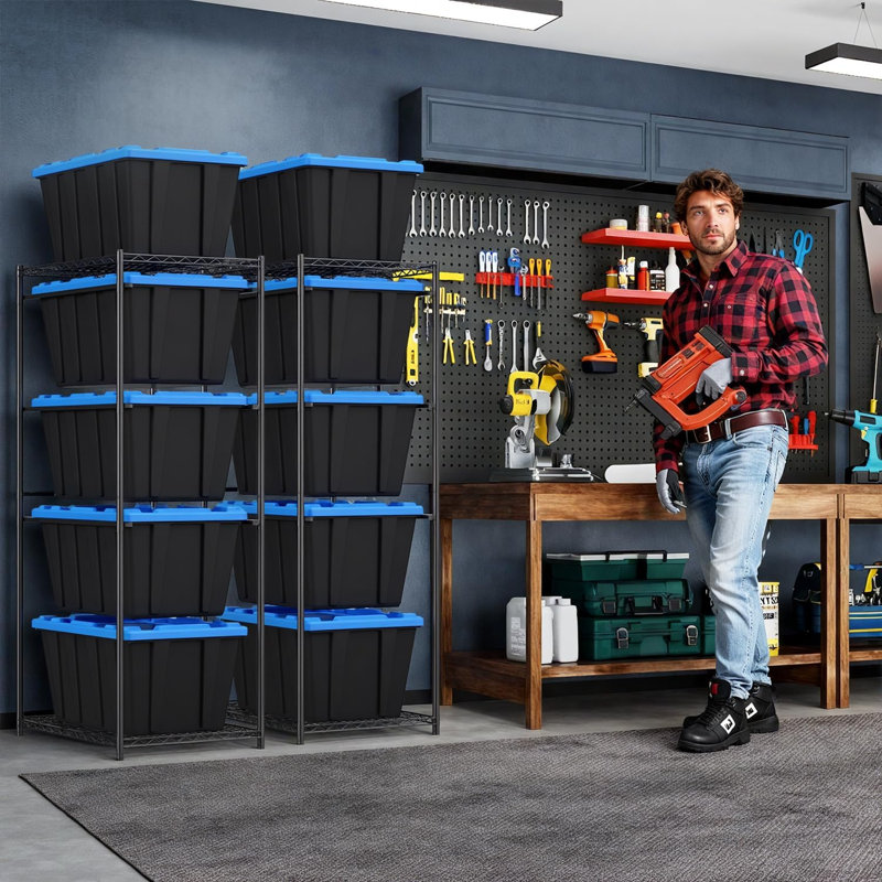 Support de rangement à 5 niveaux pour bacs de 27 gallons, organisateur de rangement fourre-tout en métal robuste, étagère utilitaire pour garage, sous-sol, garde-manger et entrepôt