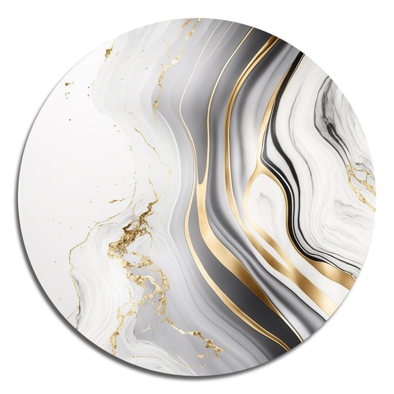 Géode abstraite, vagues de marbre gris III - Art abstrait rond en métal, H 36 po x l 36 po 