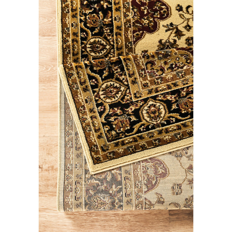 Tapis classique crème 10 pi 6 po x 14 po avec motif en médaillon élégant aspect polypropylène