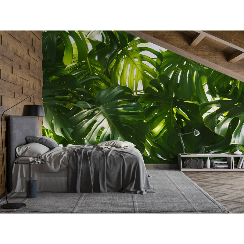 Tropical Leaf Wall Mural – Monstera Jungle Wallpaper, Botanical Greenery Accent Wall Decor For Bedroom Or Living Room