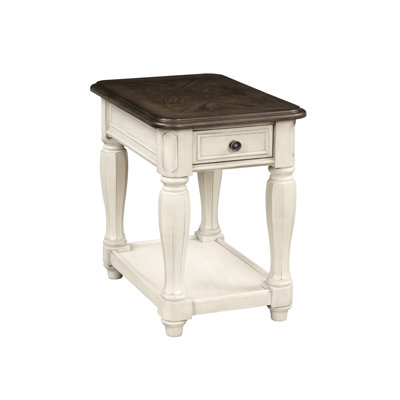 Chairside Table In Antique White And Brown - Storage Included, Build, Classic Style, Drawer Shelf & With , Classic,