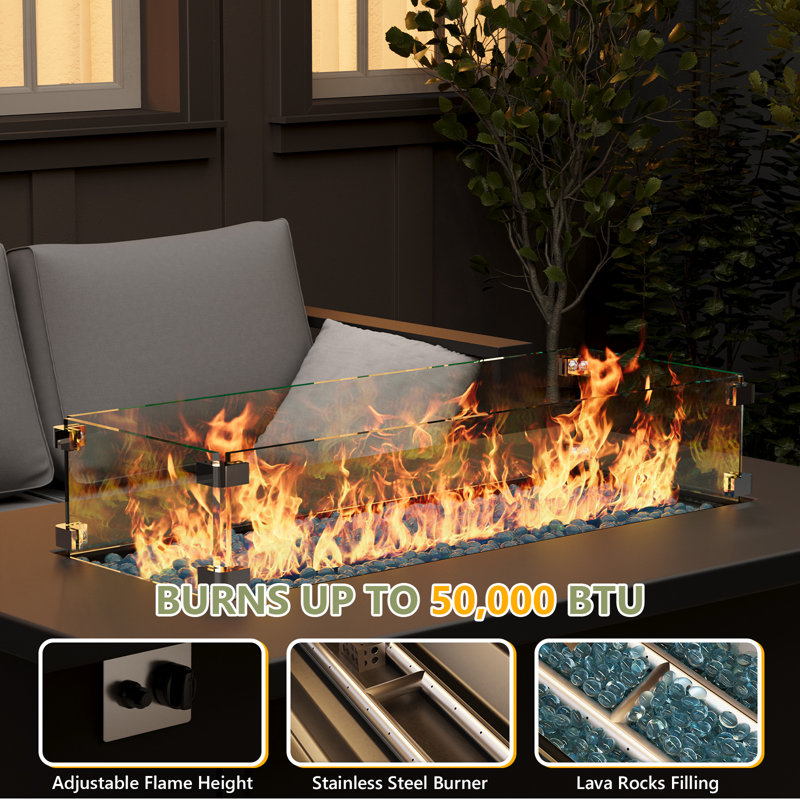 9-Person Sofa Seating Group With Fire Pit, Beige Cushion/Gray Frame