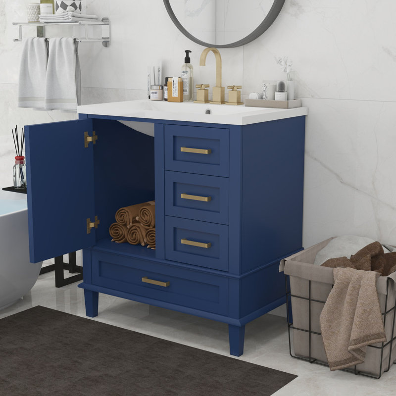 Meuble-lavabo de rangement de 30 pouces, Bleu / doré, 30"