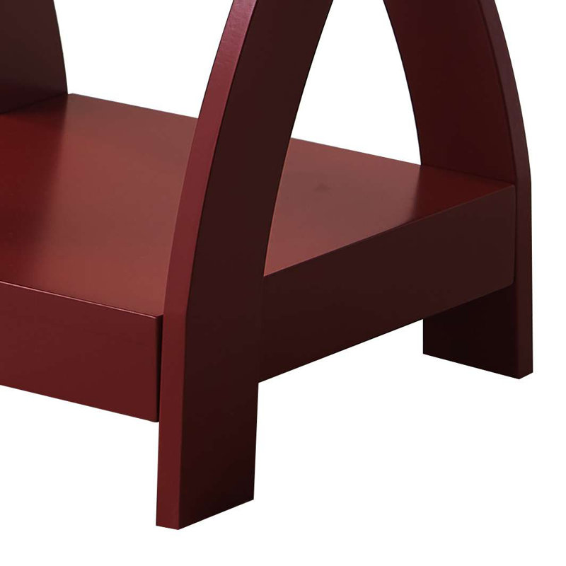 Table de bout décorative en bois torsadé, table d'appoint à 3 niveaux avec tablettes de rangement ouvertes, table de chevet étroite ou table de canapé pour la chambre à coucher, le salon et le bureau - Rouge