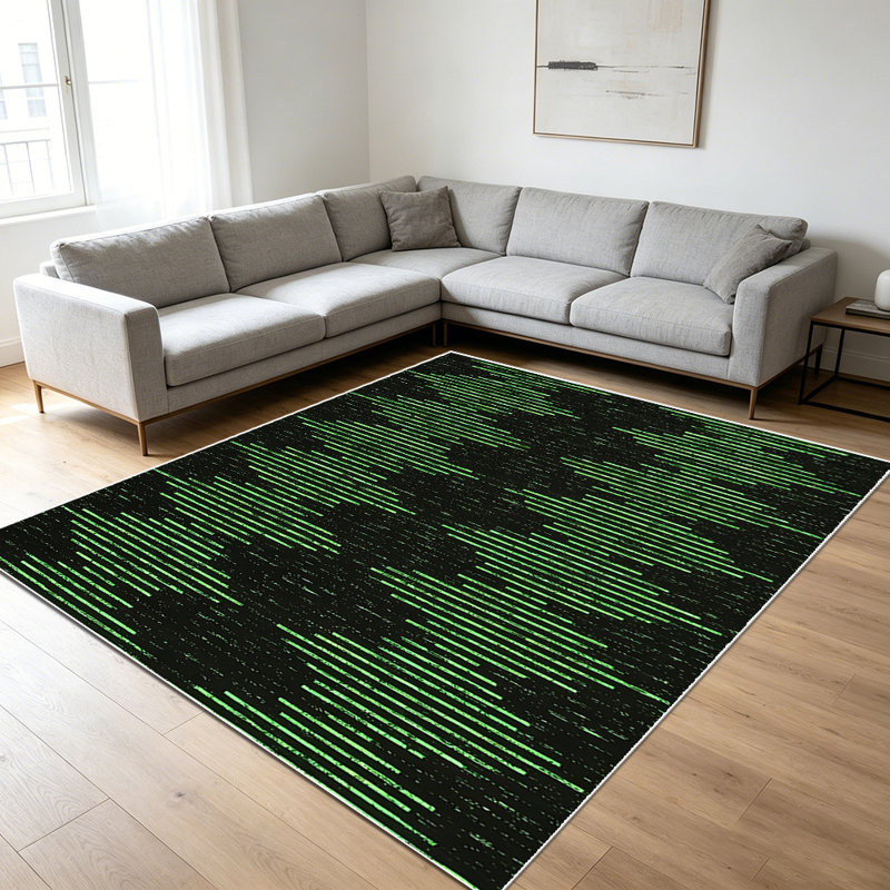 1PC Vintage Black and Luminous Green Vertical Stripe Geometric area rugs for Living Room, Soft, All seasons, Easy-maintain, Washable Indoor mat, Farmhouse suitable for for dining room, bedroom, entryway...