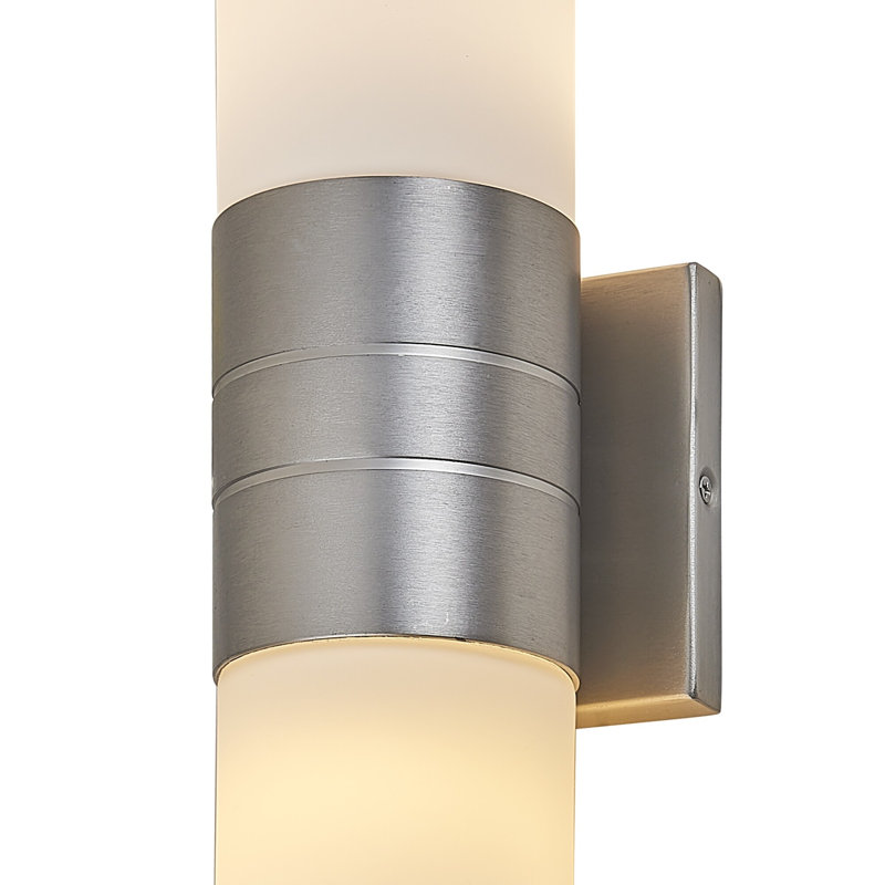 Luminaire de salle de bain 2 lumières à DEL avec abat-jour cylindrique en verre au fini nickel brossé, Nickel brossé