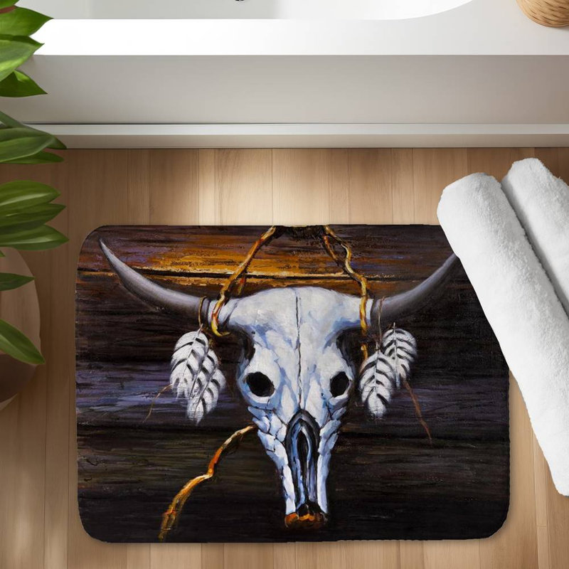 Hanged bull skull Bath Mat with Non-Slip Backing - Quick Dry Memory Foam Bathroom Rug - Absorbent - Modern Plush Spa-Style - Machine Washable
