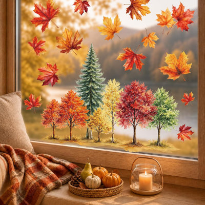 Fall Window Clings Decor Autumn Leaf Thanksgiving Decorations Stickers