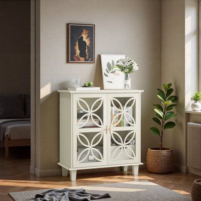 34.25" Tall Sideboard Buffet Storage Cabinet , Freestanding Bathroom Cabinet With Tempered Glass Doors, Modern Retro Kitchen Console Table, 2-door Storage Cabinet