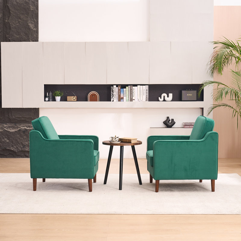 Greydy Irving Upholstered Velvet Accent Armchair With Solid Wood Leg, Green Velvet