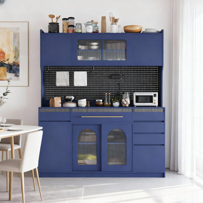 Zorindale Freestanding Kitchen Pantry Storage Cabinet with Pegboard, Towel Rack and Power Outlet