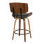 Tabouret de bar Lombardi de 26 po de hauteur fixe de style moderne Mid-Century avec pivot en bois de noyer et similicuir gris avec repose-pieds rond en métal noir de Lumisource-1843135674