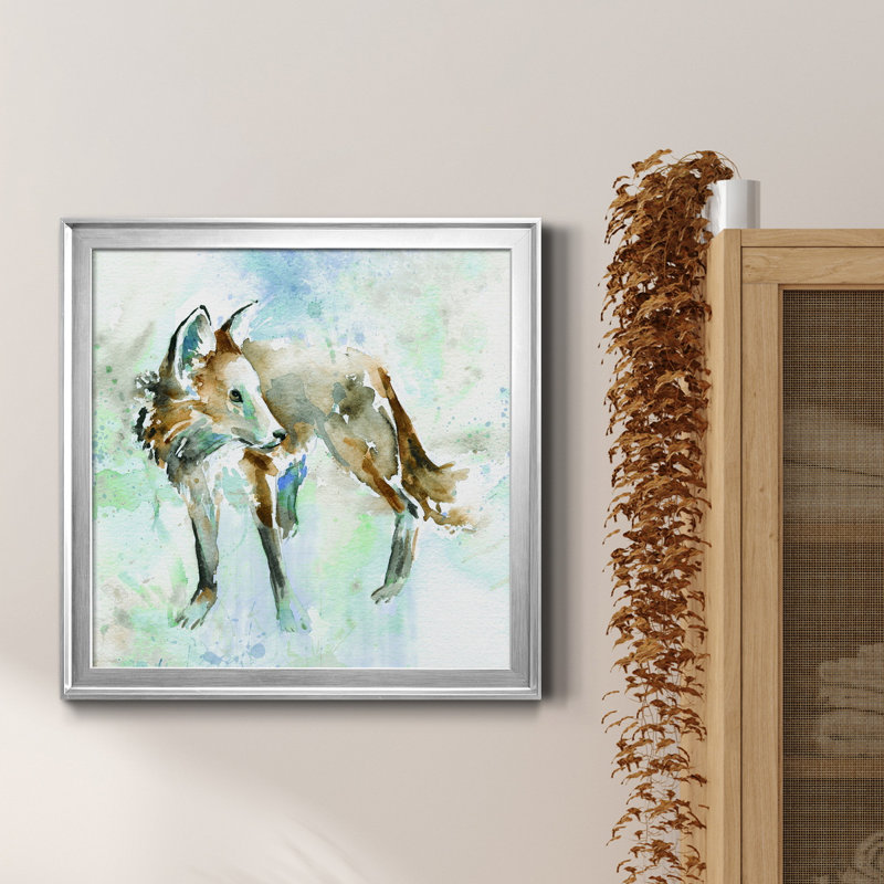 Renard sur bleu - Reproduction d'art sur toile encadrée, Argent, H 26,5 po x l 26,5 po x P 1,5 po