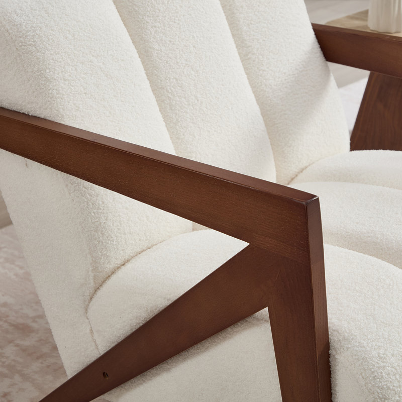 Modern Upholstered Accent Armchair Living Room Chair, White Sherpa Fabric, White