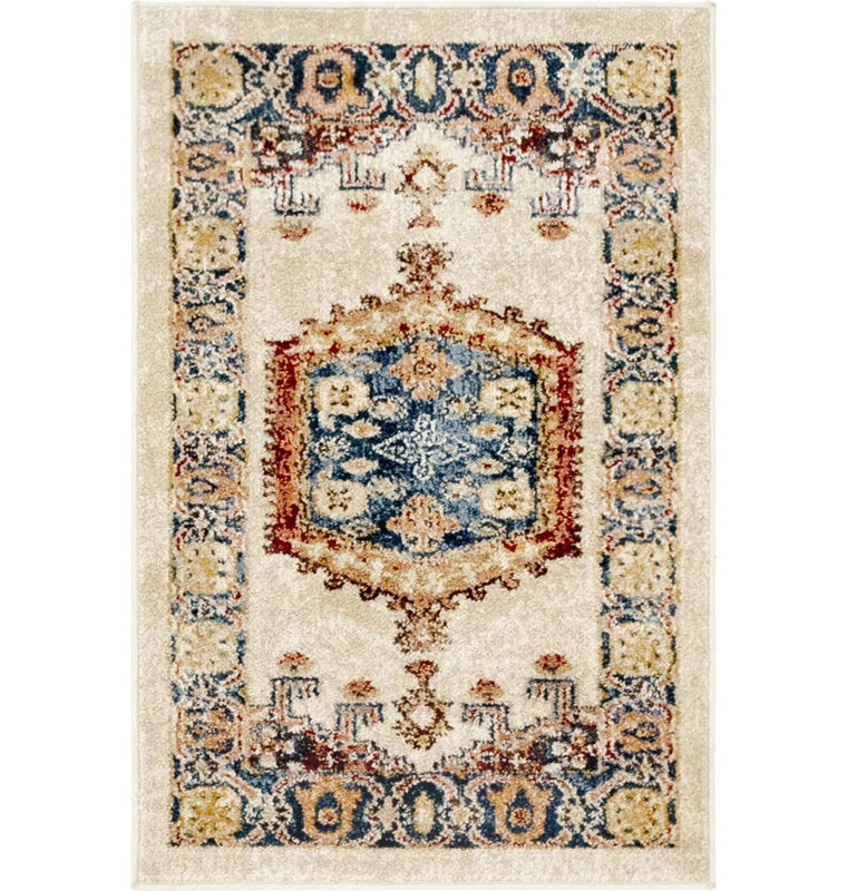 Tapis traditionnel Ulla multicolore de couleur crème, Rectangle 3 pi 3 po x 5 pi 3 po