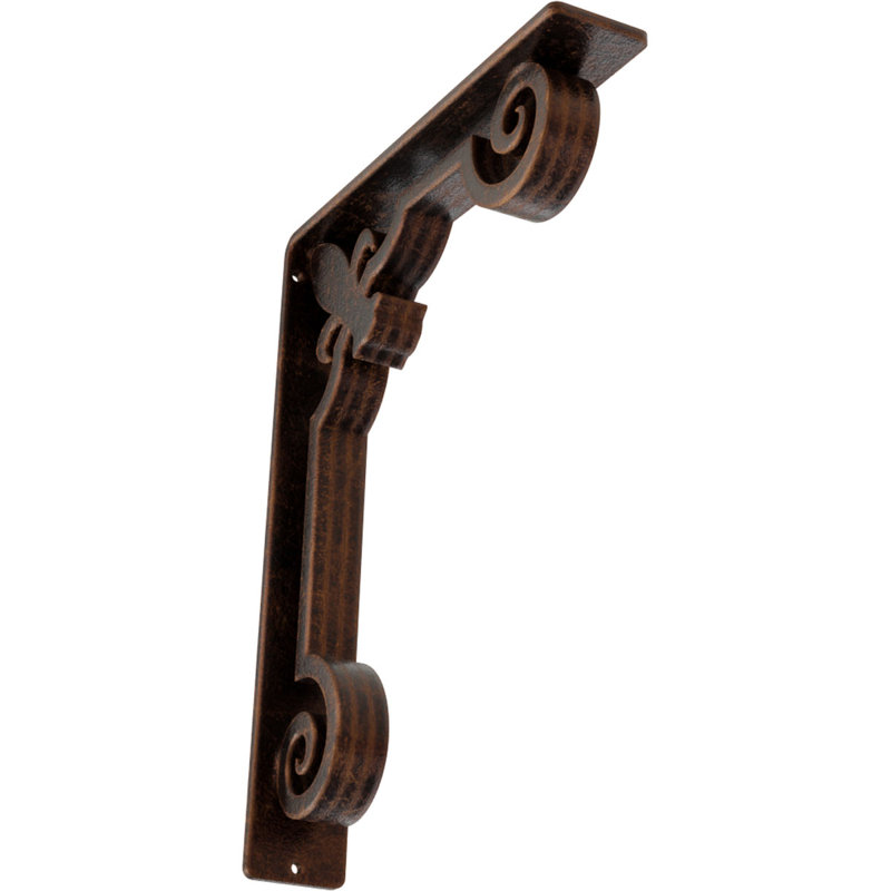 Support en fer forgé Fleur De Lis, Cuivre antique, H 12 po x l 2 po x P 10 po