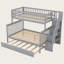 Lit superposé simple au-dessus d'un lit double avec lit gigogne et escalier, structure en bois massif avec tablettes de rangement, conception peu encombrante-81668376