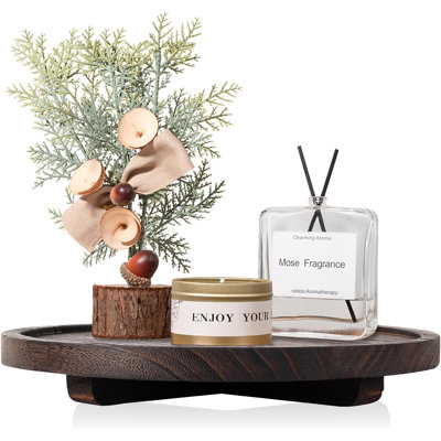 Round Wooden Tray For Bathroom And Kitchen - Handmade Farmhouse Decor Organizer With Water-Resistant Finish, Perfect For Soap, Perfume, Candles And Sponges