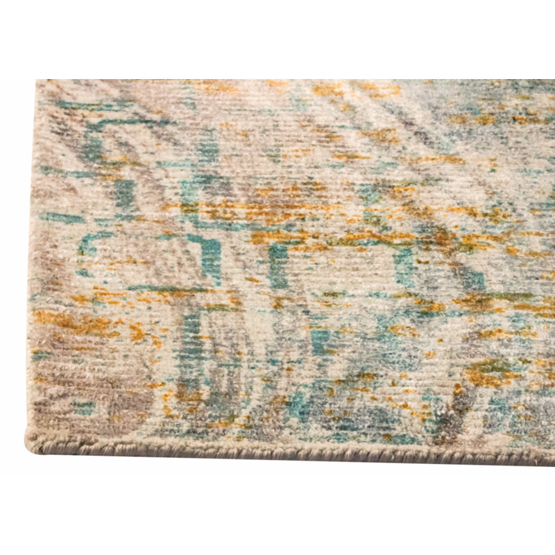 Tapis brun / bleu à motif abstrait tissé à la main Pimm, 8 pi x 10 pi