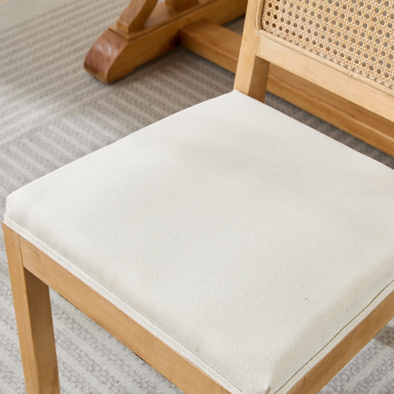 Chaise rembourrée de style Mid-Century, chaise d'appoint avec cadre en bois massif, Beige