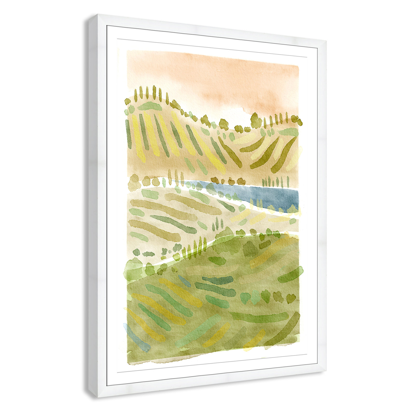Tuscan Countryside Print by Leah Straatsma, White, White Single Picture Framed Paper, 55" H x 39" W x 1.25" D