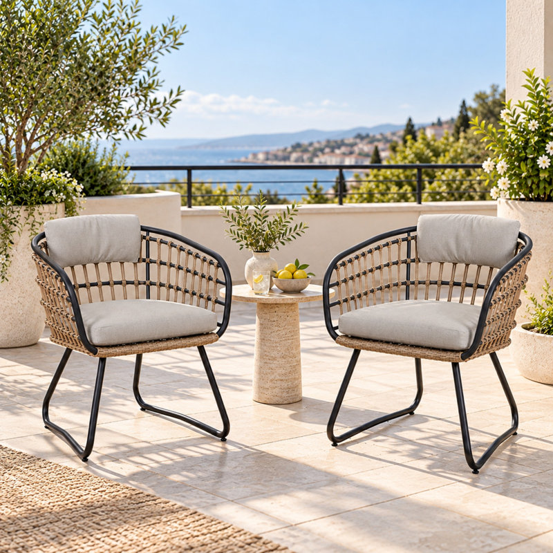 Chaises de salle à manger de patio en osier Amovkyn avec structure en métal