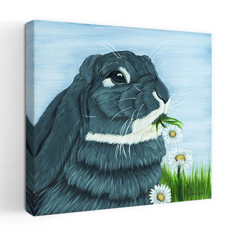 Posey abstrait, marguerite et lapin, H 36 po x l 36 po