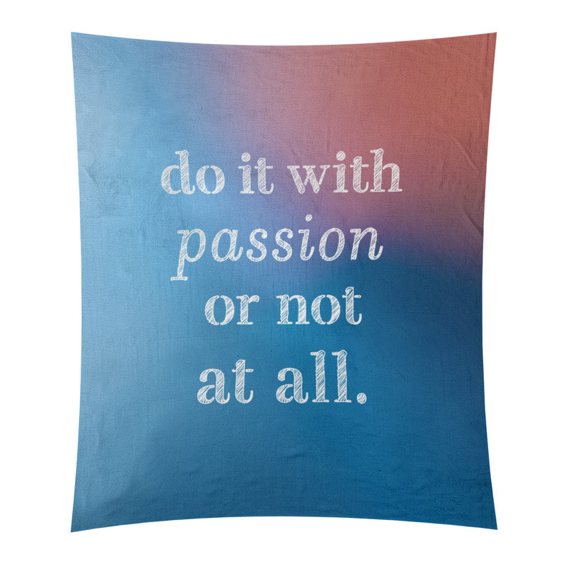 Tapisserie en polyester pour citation de passion, H 80 po x l 68 po, Bleu / Rose