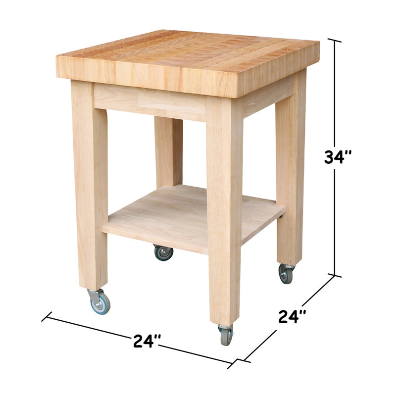 Cuthbert Kitchen Cart with Butcher Block Top, Unfinished