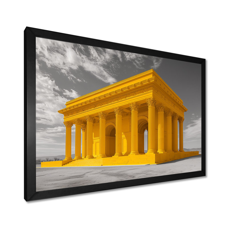 Reproduction d'art mural jaune et gris Lincoln Monument, H 30 po x l 40 po, Cadre simple noir