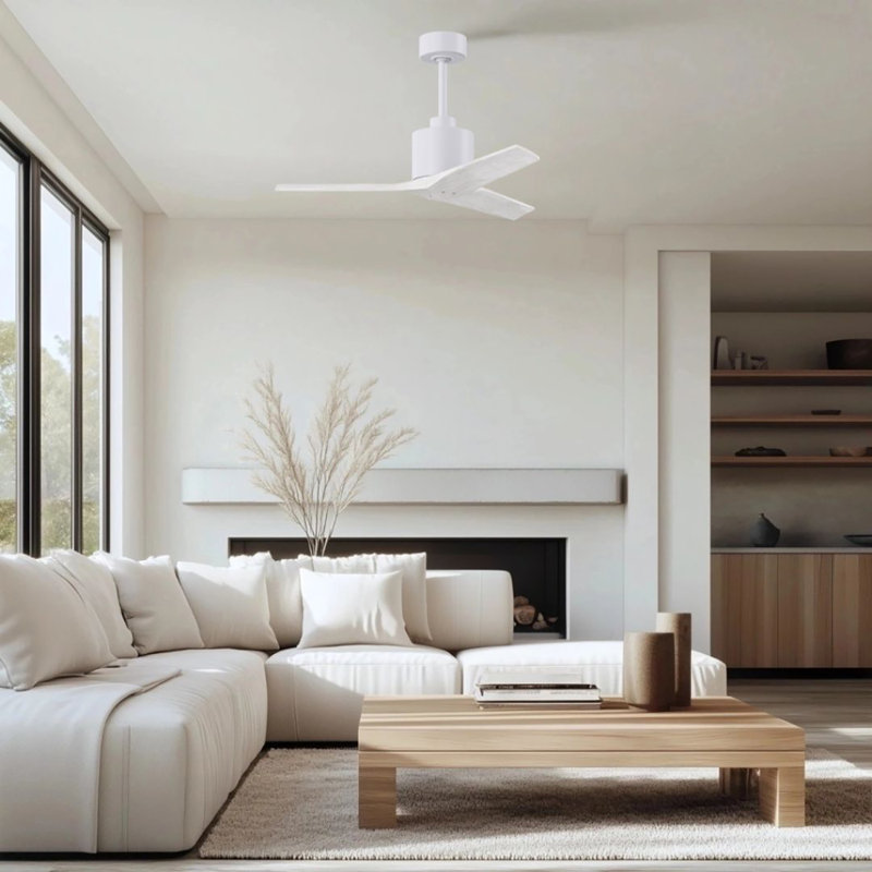 Ventilateur de plafond standard à 3 pales Ertugrul, Blanc mat, 42", Blanc mat