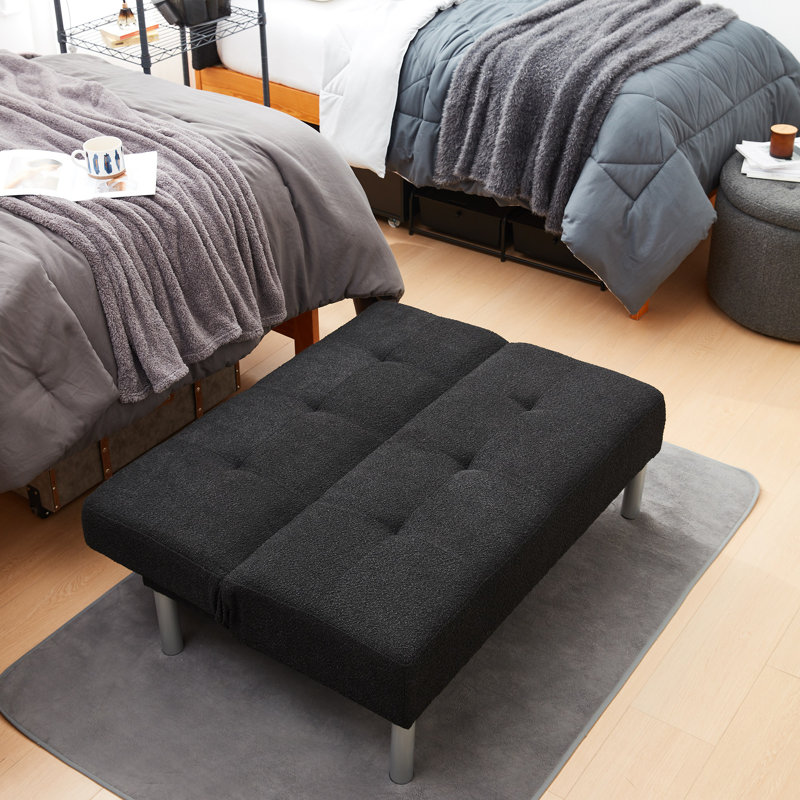 Single 47 " Upholstered Convertible Sofa, Black Boucle