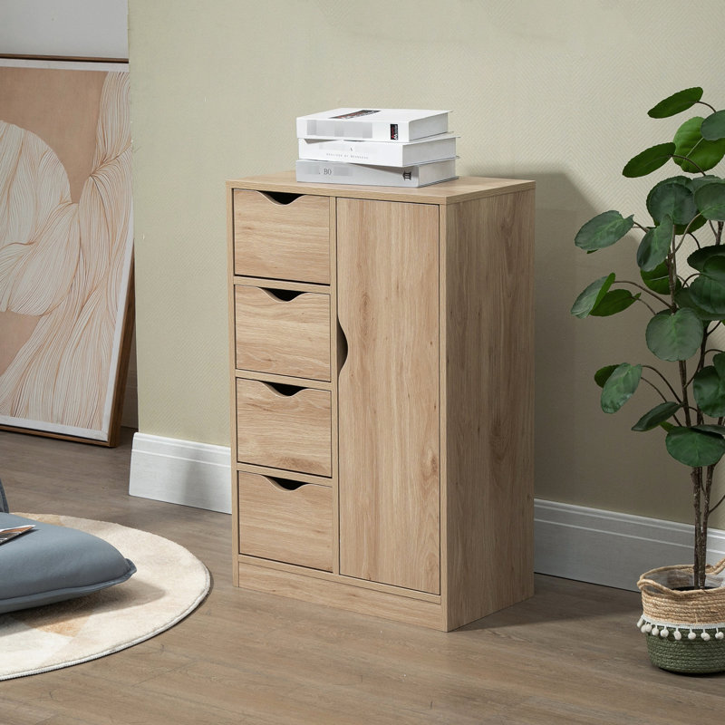 Armoire de salle de bain autoportante en chêne de - 4 tiroirs et porte pour un rangement moderne et élégant