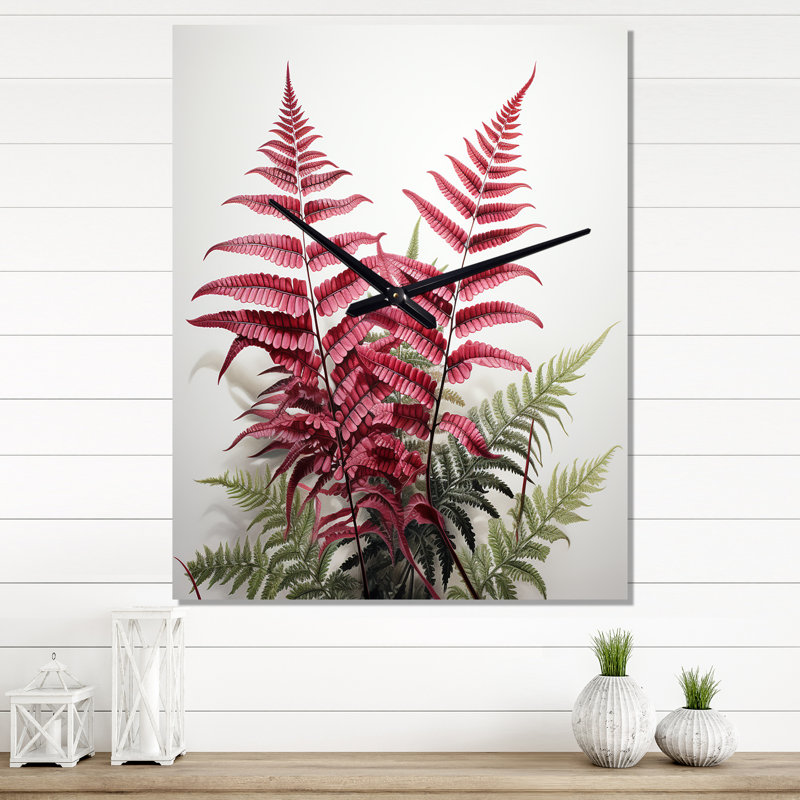 Ferns Ruby Essence I - Floral Wall Clock, 32" H x 24" W x 1" D