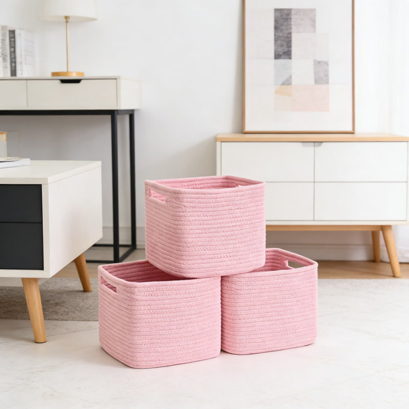 3-Pack Cotton Rope Storage Bins, 9X9x7 Inch Cube Organizer Baskets For Toys, Clothes, Towels, Shelf, Closet, Nursery And Bathroom Organization