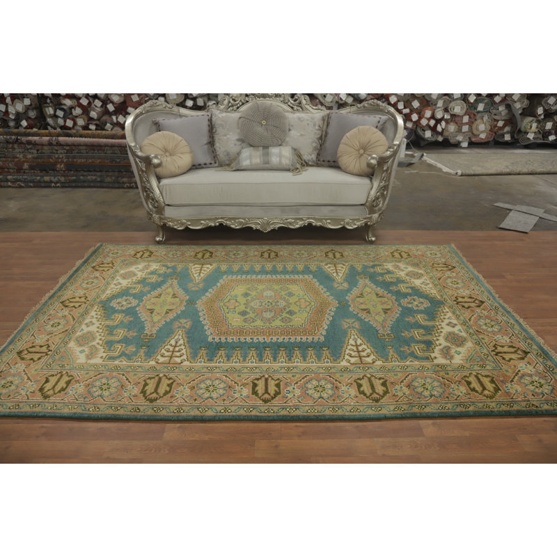 Tapis traditionnel indien en laine à motif géométrique 6 x 9