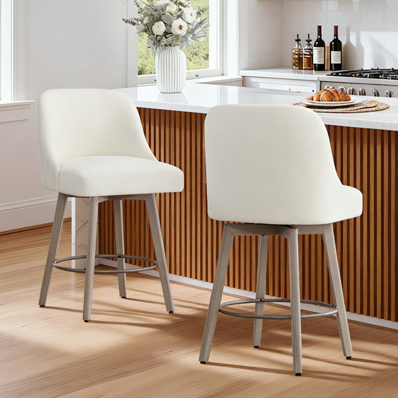 Swivel Upholstered Counter Stool, White