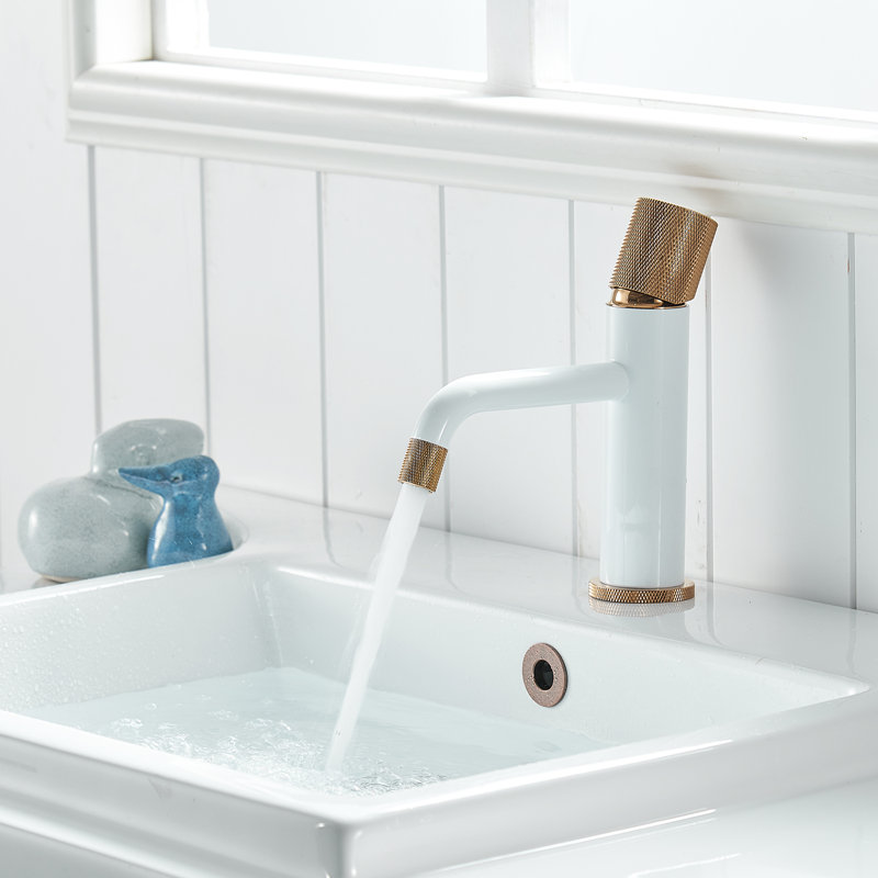 Single-Hole Bathroom Faucet, White/Rose Gold