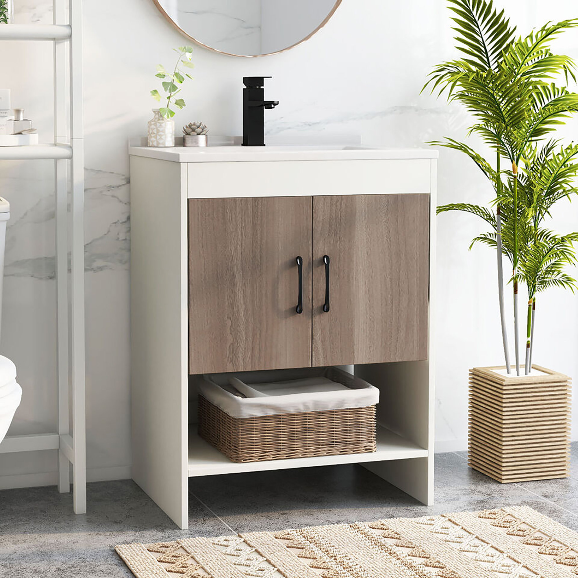 Latitude Run® 25'' Bathroom Vanity Sink Combo W/ Doors Open Shelf ...