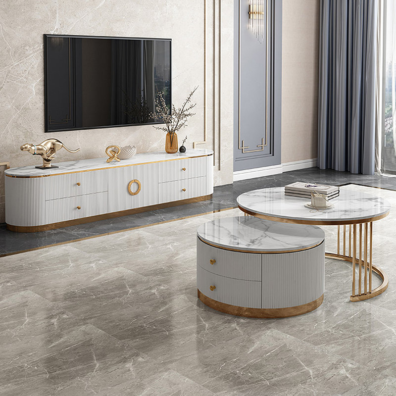 Marble exquisite TV cabinet tea table combination