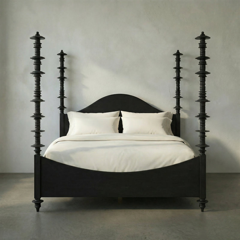 Ferret Solid Wood Four Poster Bed, Hand Rubbed Black, King