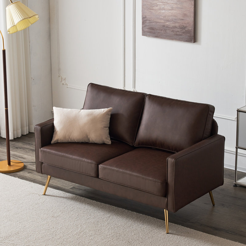 Bernardston 56.7'' Faux Leather Loveseat, Coffee Brown Faux Leather