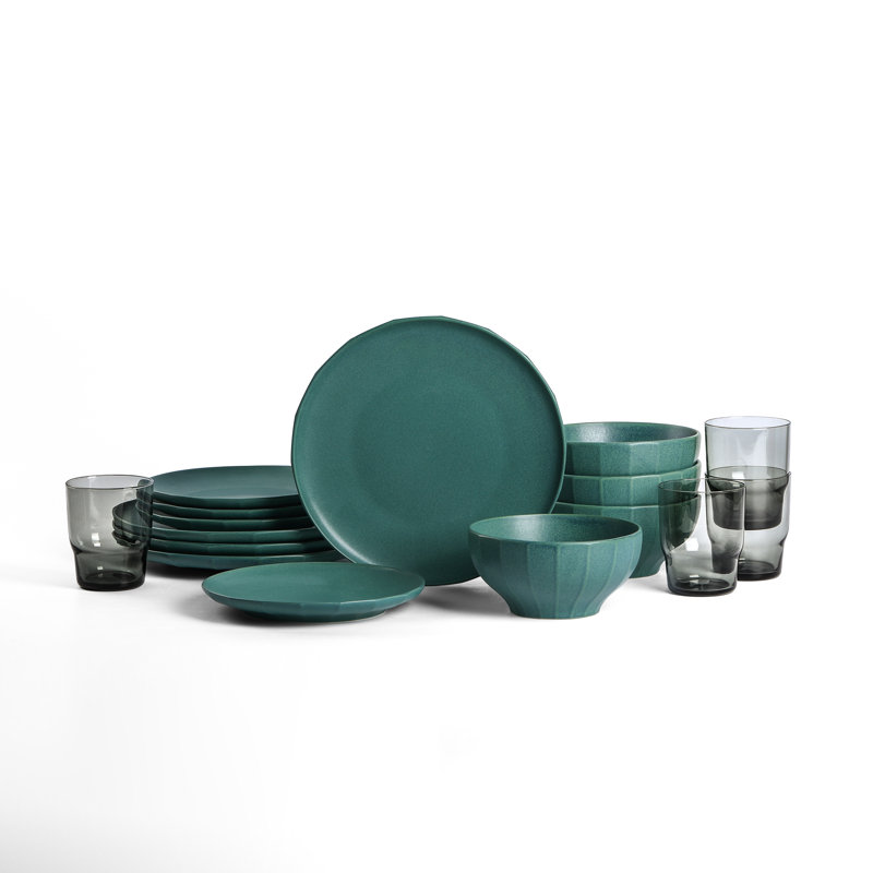 Stone Lain Rio 16-Piece Dinnerware Set Stoneware, Green