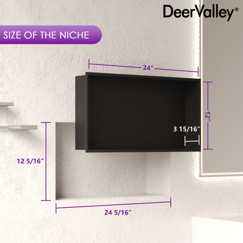 25" W x 13" H Stainless Steel Single Shelf Shower Niche with Drainage Slope, No Tile Required, Recessed Wall Storage,Matte Black  