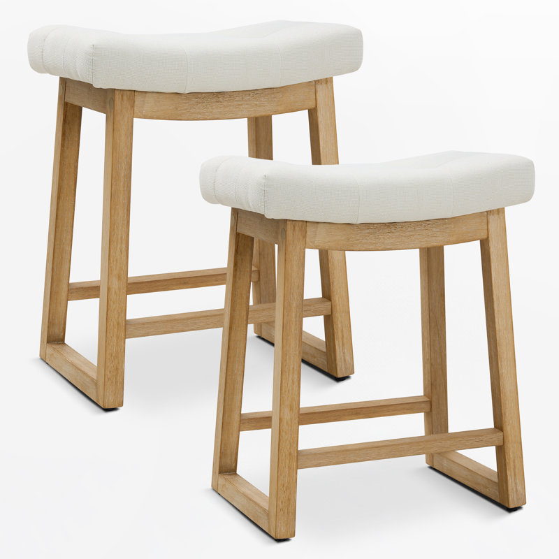 Tabouret de bar 24 po Cindina, Ivoire lin / bois