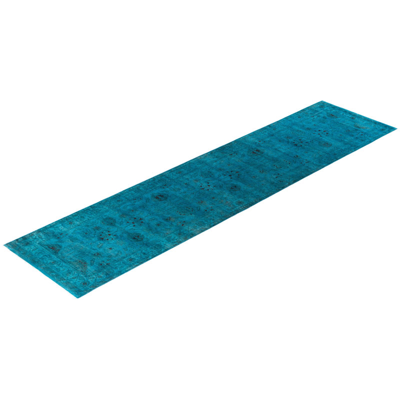 Tapis de couloir unique noué à la main Fine Vibrance - bleu, 2 pi 10 po x 11 pi 10 po