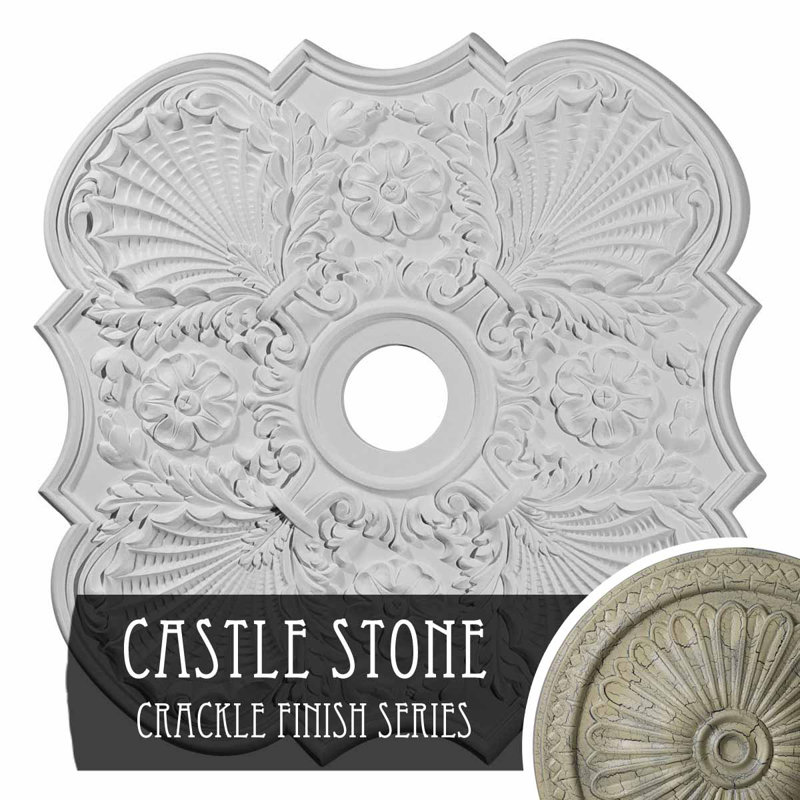 Médaillon de plafond 29 po x P 3 5/8 po x P 1 3/8 po (convient aux auvents jusqu'à 6 1/4 po), Pierre de château craquelé