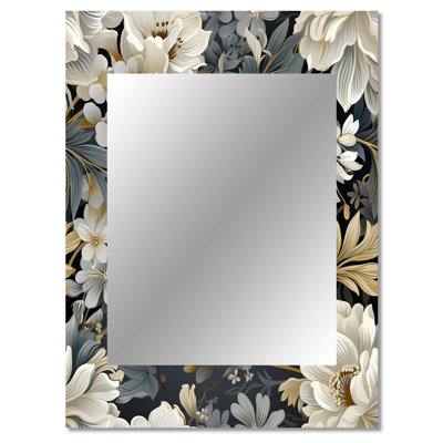 Apolonio Flower Elegance Neutral Grey - Floral Mirror, Floral Unique Wall Mirror, Printed Metal Art