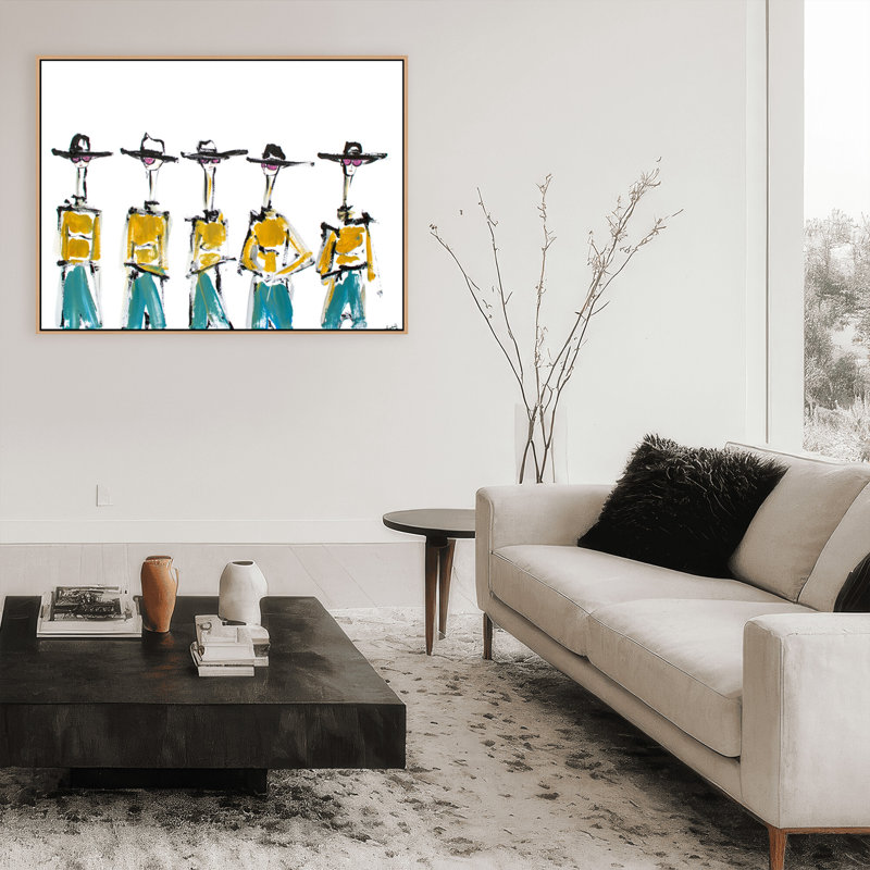 Hats And Slacks Acrylic Painting Print, 12" H x 16" W x 2.375" D, Framed Canvas, Beige